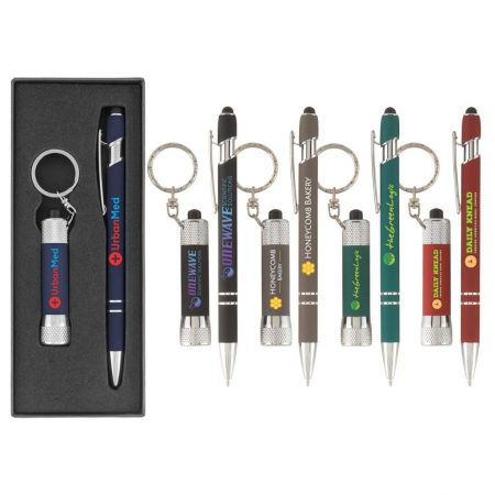 Full Color Stylus Pen w/ LED Pocket Flashlight Gift Set