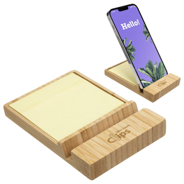 Custom Bamboo Sticky Note Dispenser with Phone Holder