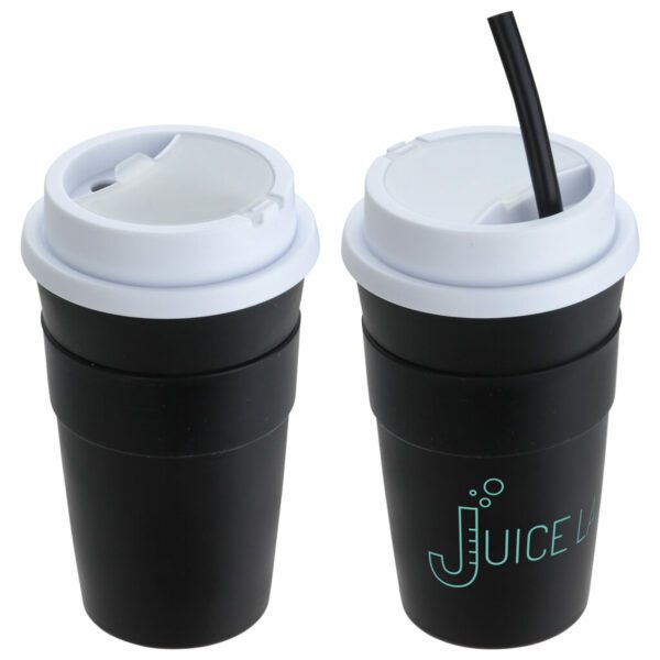 Tasse à café bistro 14 oz avec manchon en silicone + paille