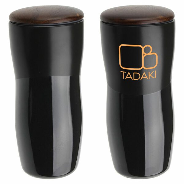 Adriano gobelet en céramique à double paroi de 12 oz avec couvercle en bois