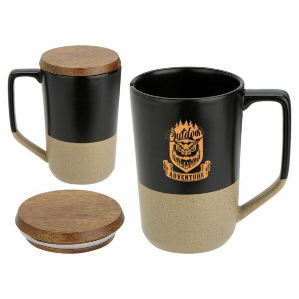Bellaria tasse en céramique de 15 oz avec couvercle en bois