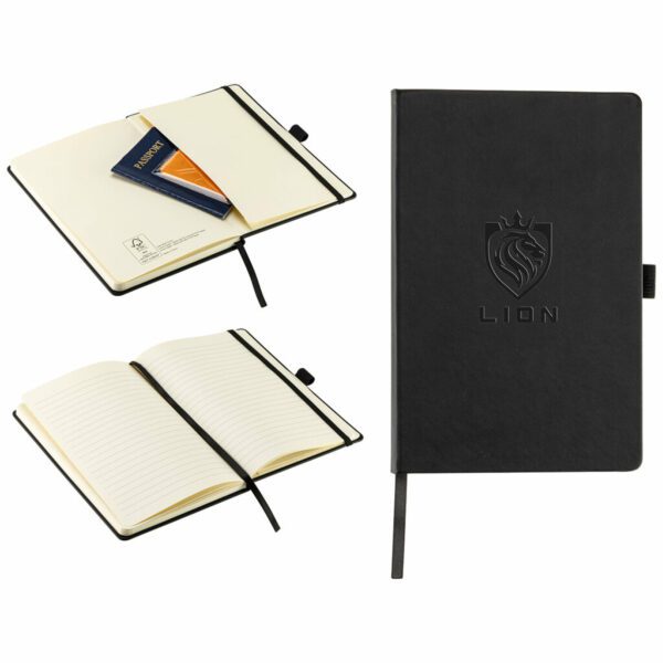 Journal fsc® elan à couverture rigide avec boucle pour stylo et pochette intérieure