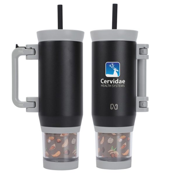 Custom NAYAD® Quest 23 oz Stainless Steel Double-Wall Mug with Foldable Handle & Snack Cup