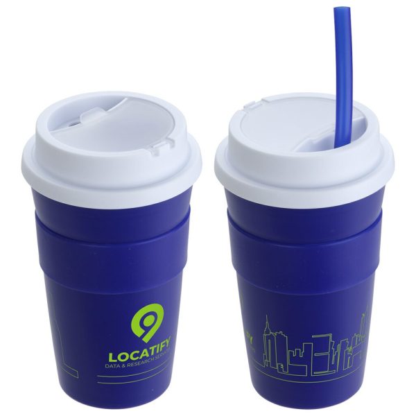 Custom Bistro 14 oz Coffee Cup with Silicone Sleeve + Straw