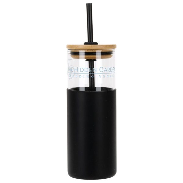 Custom Stirling 18 oz Glass Tumbler | With Silicone Sleeve & Straw