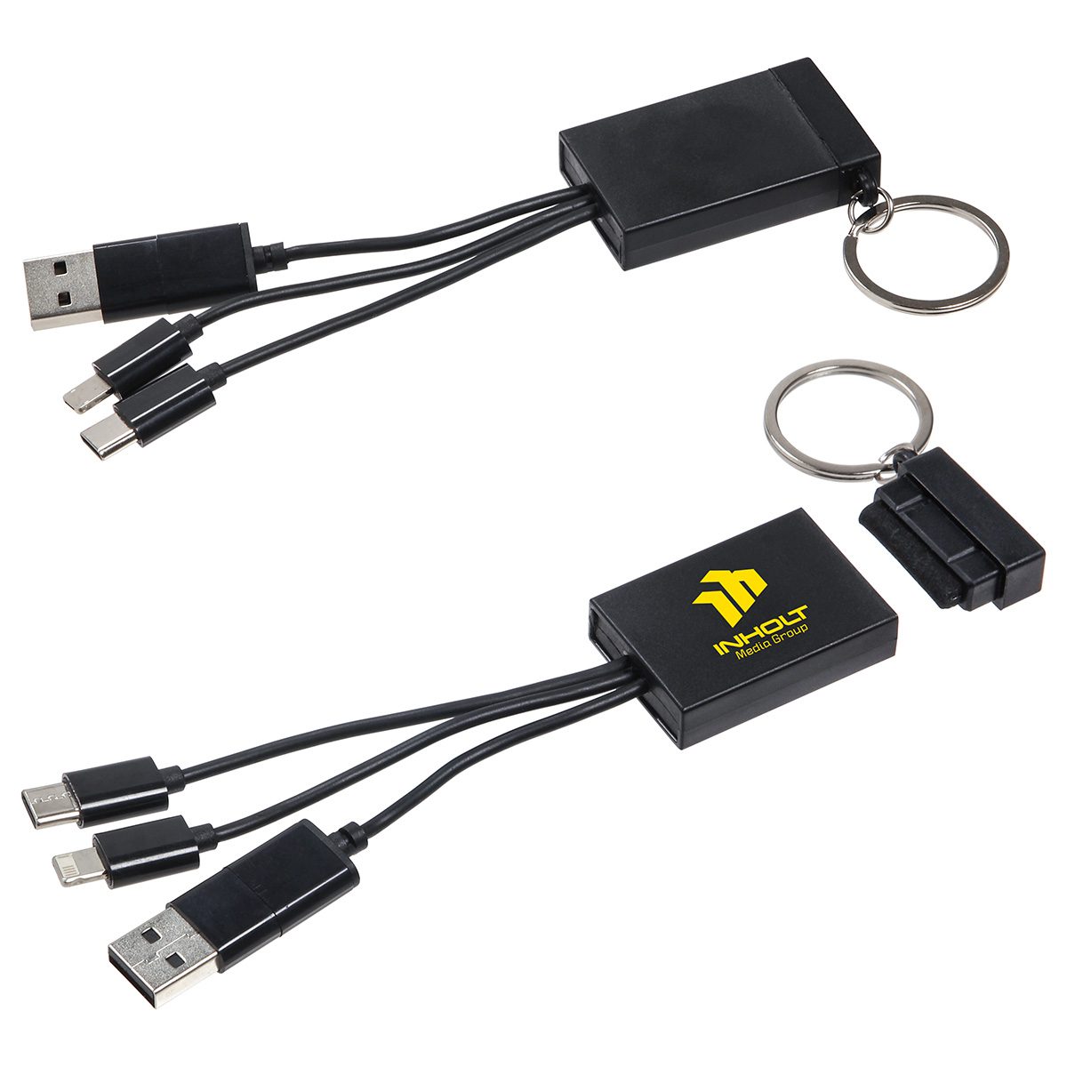 Versatile 3-in-1 charging cable with screen cleaner and keyring for convenient device charging.