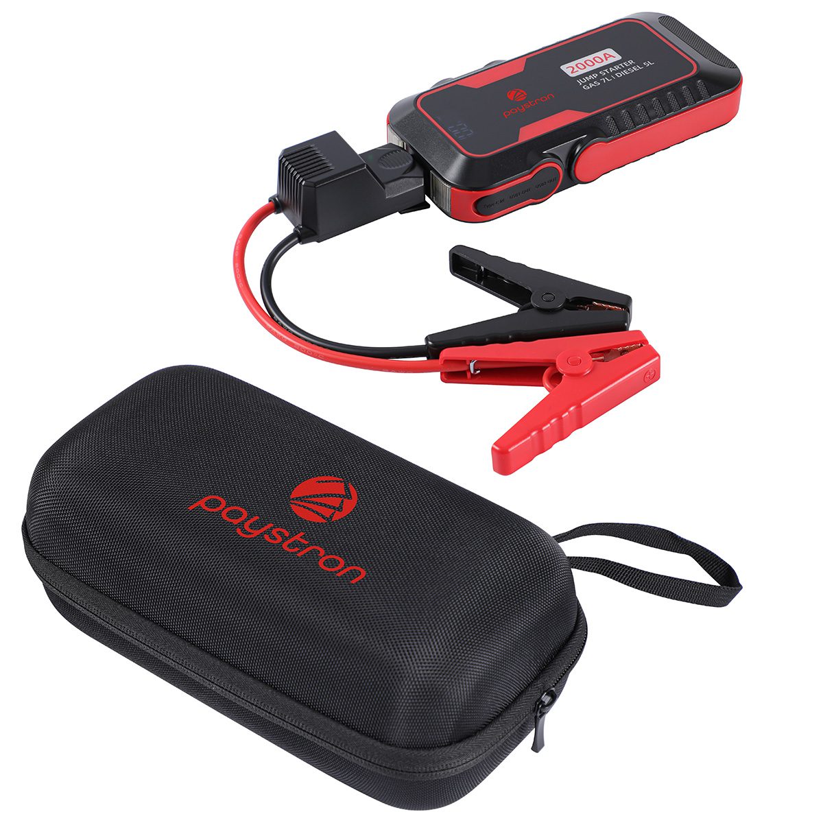 CanPromos portable jump starter kit with accessories and carrying case for vehicle emergencies.