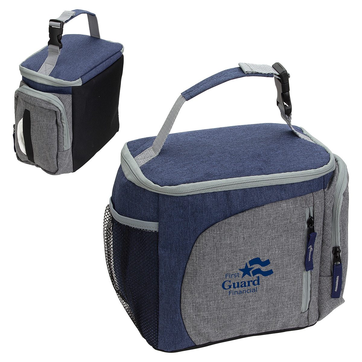 Custom Summit insulated cooler bag featuring a napkin dispenser, ideal for outdoor gatherings and promotional events.
