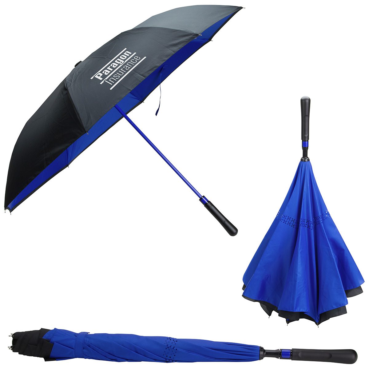Custom Skyline Two-Tone Inversion Umbrella, ideal for promotional events and branding opportunities.
