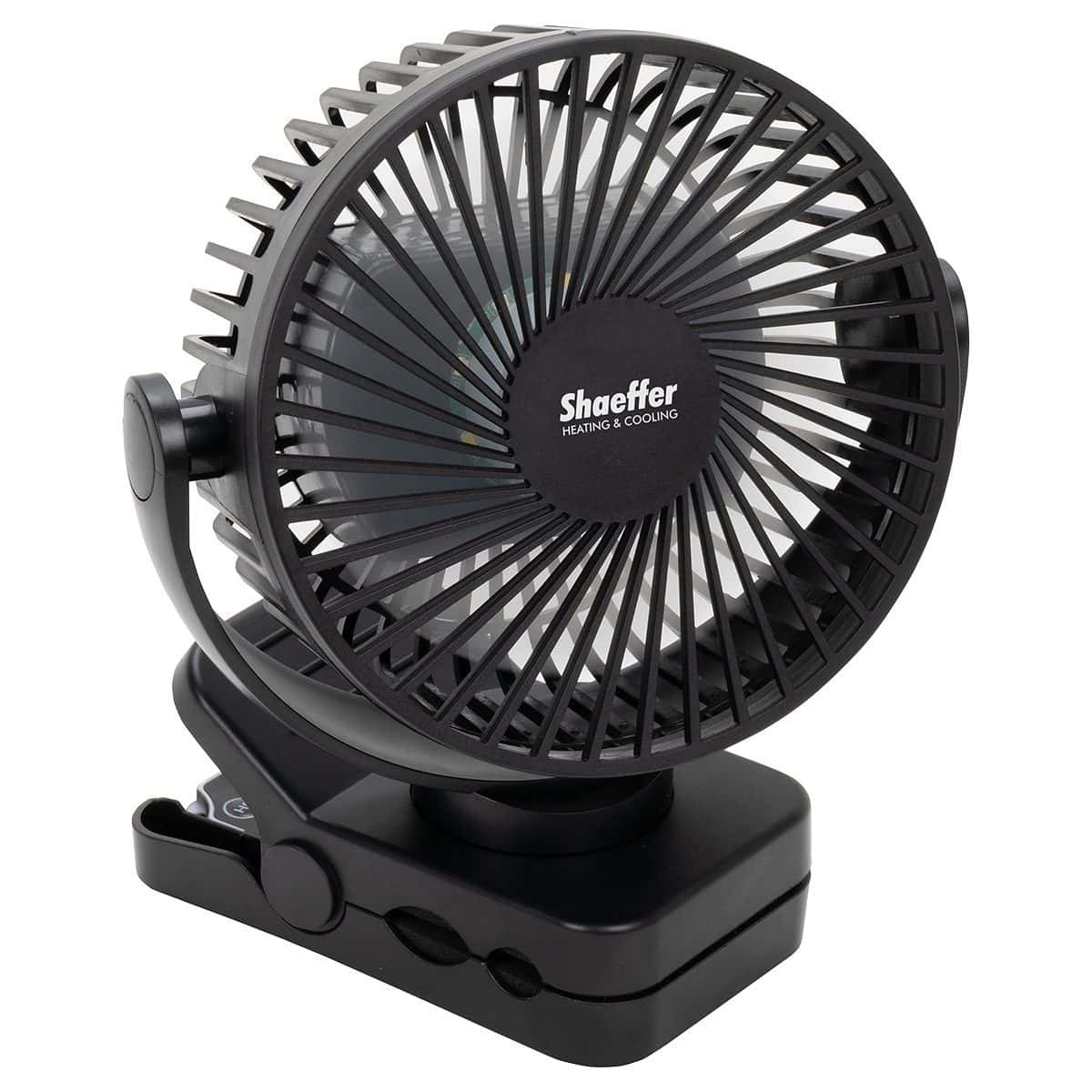 Portable clip fan with power bank, ideal for personal cooling and outdoor use.