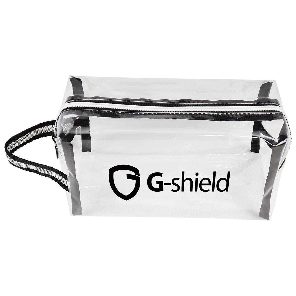 Showcase your brand with this custom clear travel bag featuring the G-shield logo, perfect for travel and promotional events.