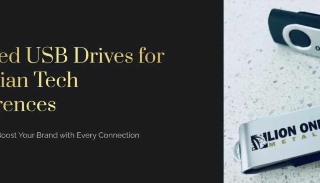 Branded USB drives for Canadian tech conferences with custom logos and designs.