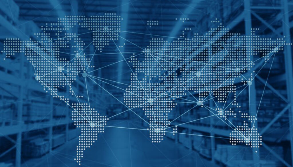 International shipping products distribution from world warehouse management technology and logistic industry background
