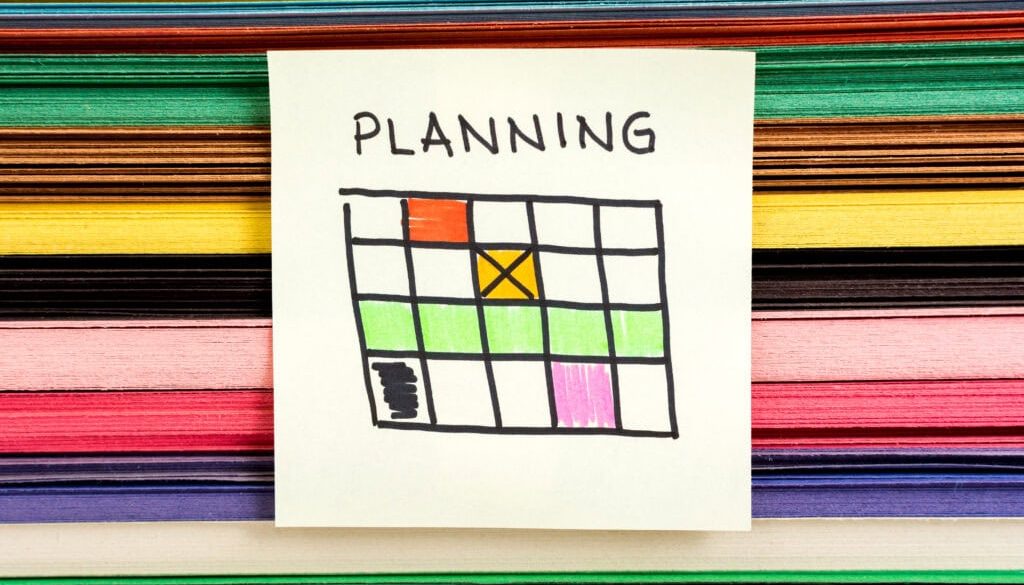 Planning note timetable calendar sketch on multicolor background