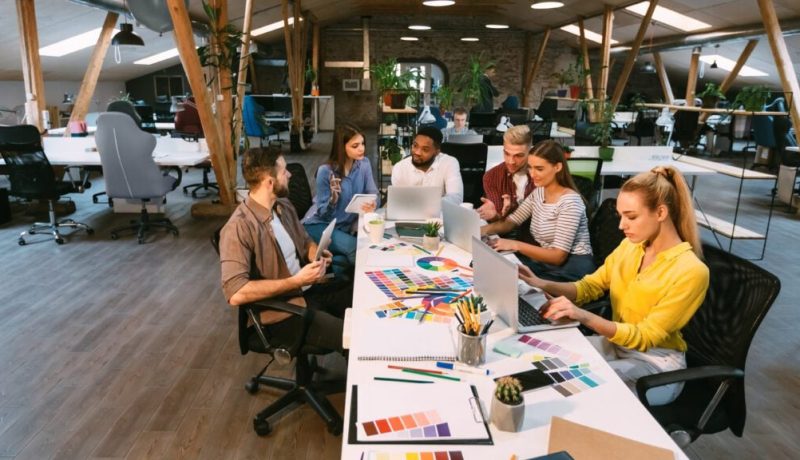 Coworking process Designers working with project in office