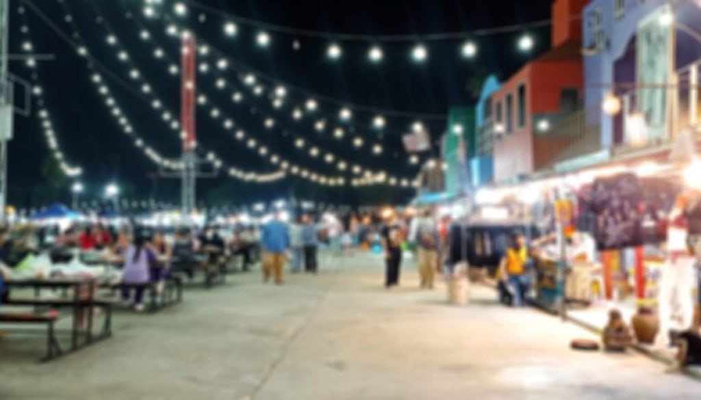 Blurred image of street food market with bokeh for background