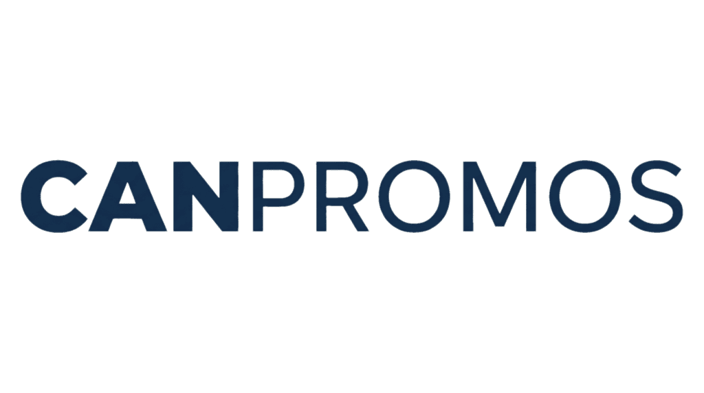 CANPROMOS logo in dark blue gradient on a black background, used for branding.