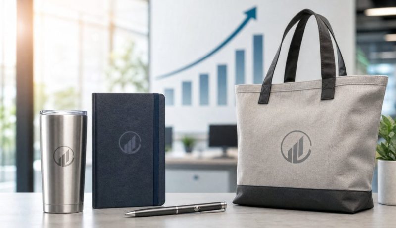 Professional display of branded promotional products showing high quality and ROI