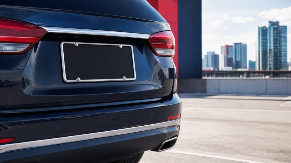 Custom branded license plate frame on a Canadian vehicle