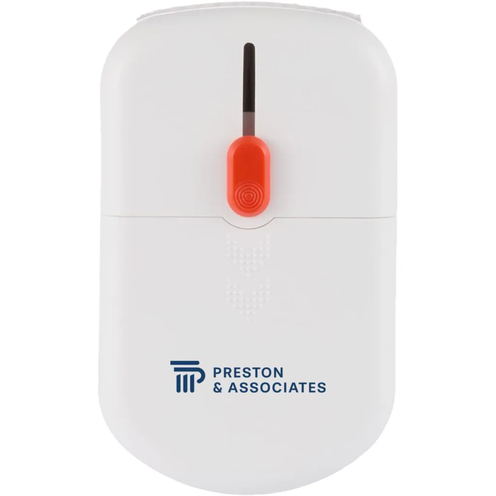 Personalized USB flash drive with Preston & Associates logo for branding.